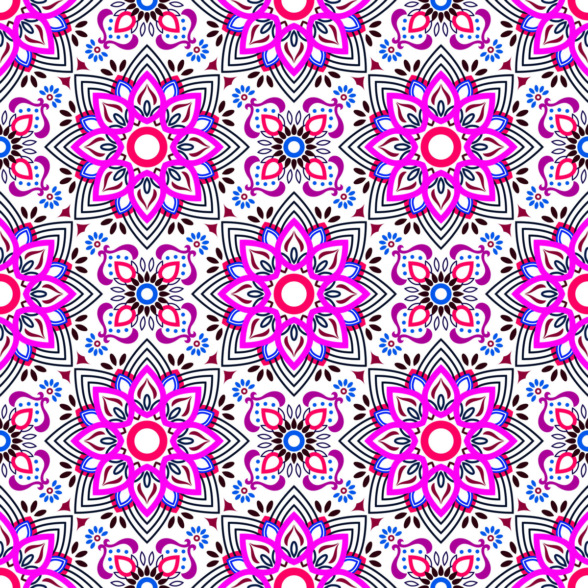 Pink - Red - Blue Mandala Fabric - 145i
