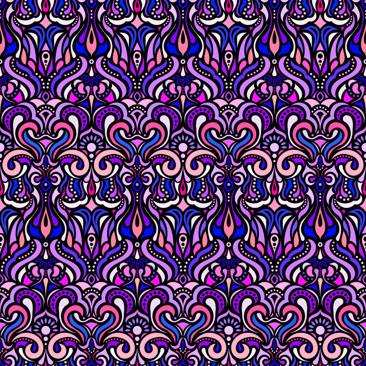 Purple - Pink - Blue Abstract Doodle Fabric 1012