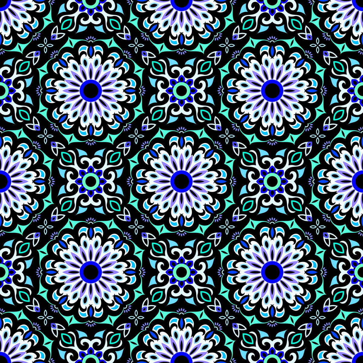 Turquoise - Blue Mandala Fabric - 198