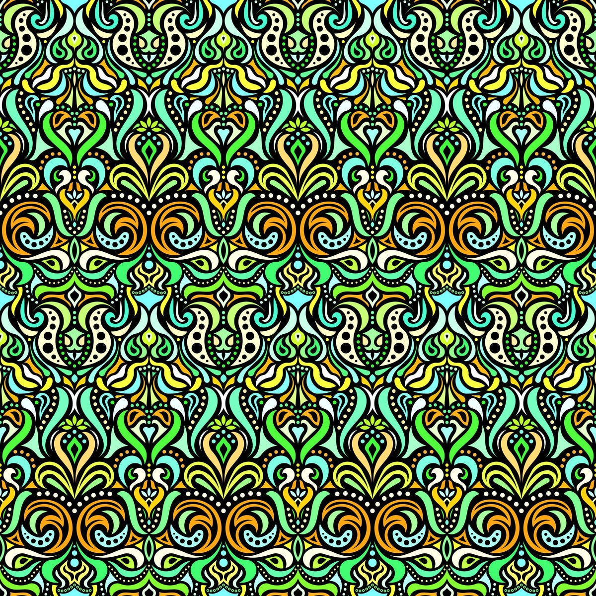 Green - Yellow - Turquoise Abstract Doodle Fabric 1011.4