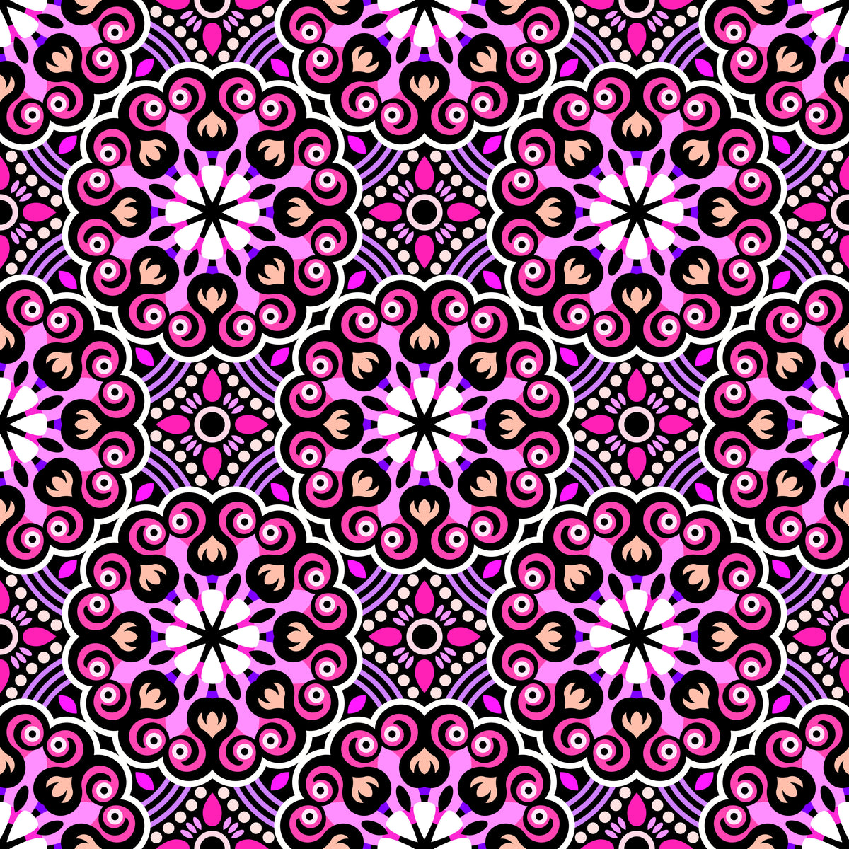 Pink - Purple - Peach Mandala Fabric - 132