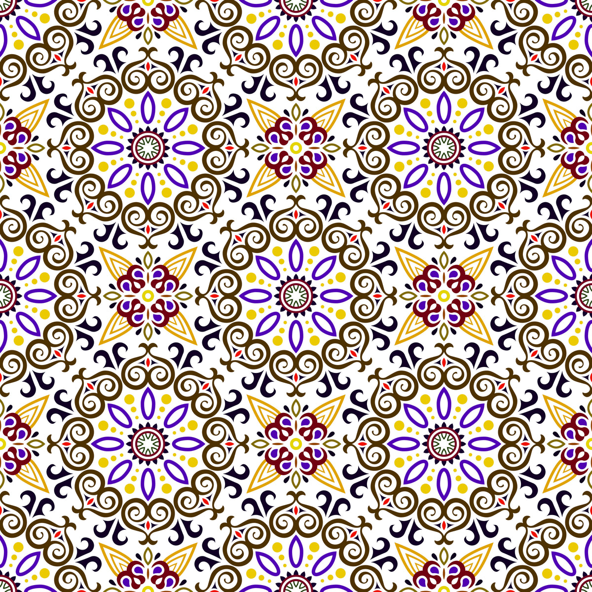 Yellow - Purple - Brown Mandala Fabric - 138i