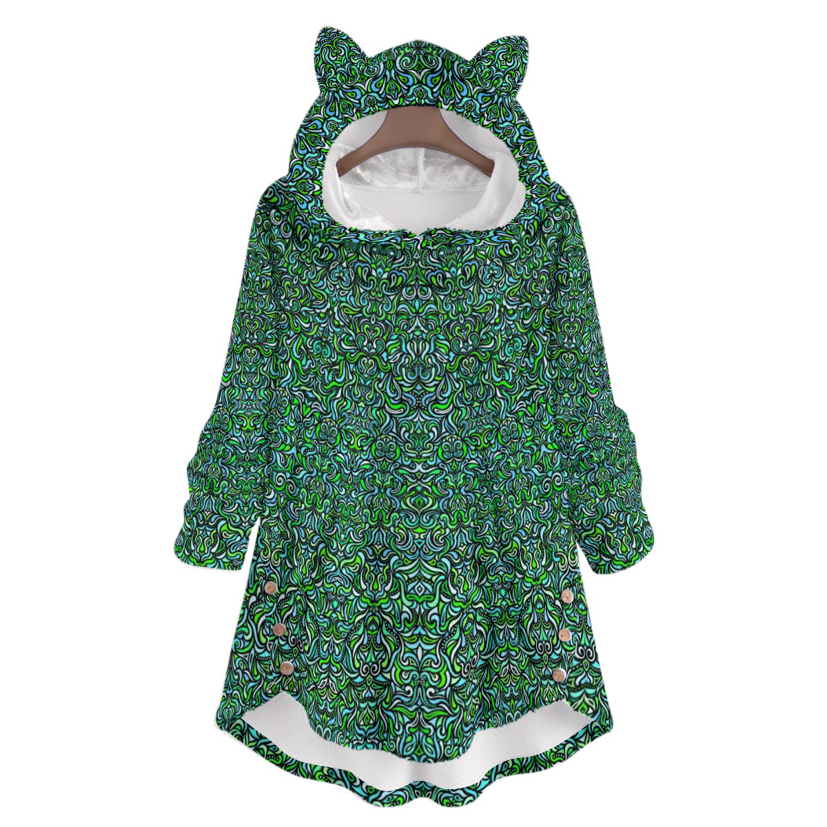 Turquoise - Green Fuzzy Fleece Hoodie with Cat Ears