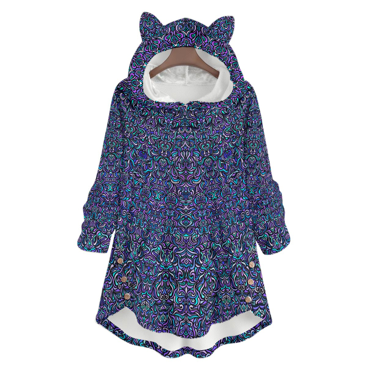 Turquoise - Blue - Purple Fuzzy Fleece Hoodie with Cat Ears