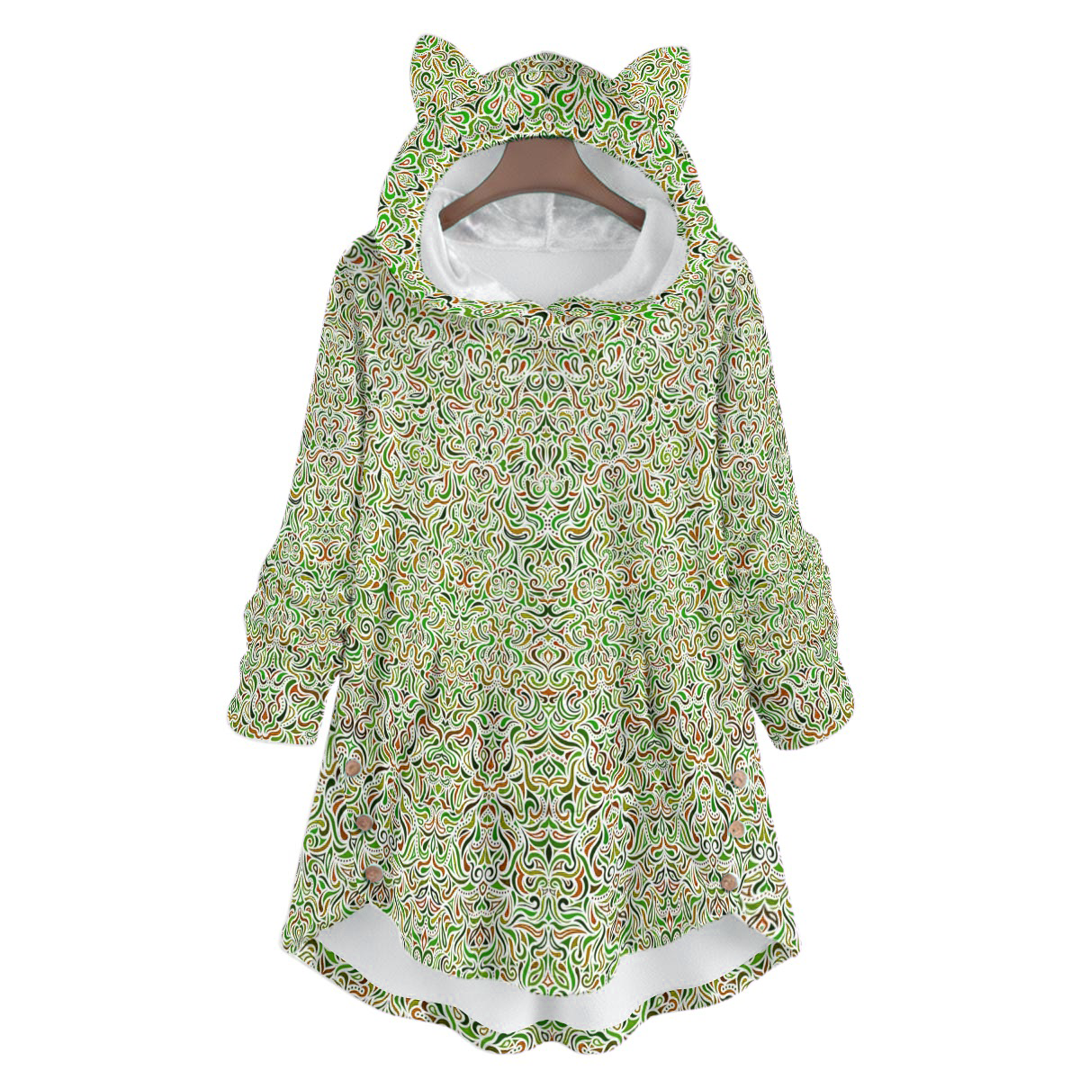 Green - Brown Fuzzy Fleece Hoodie with Cat Ears