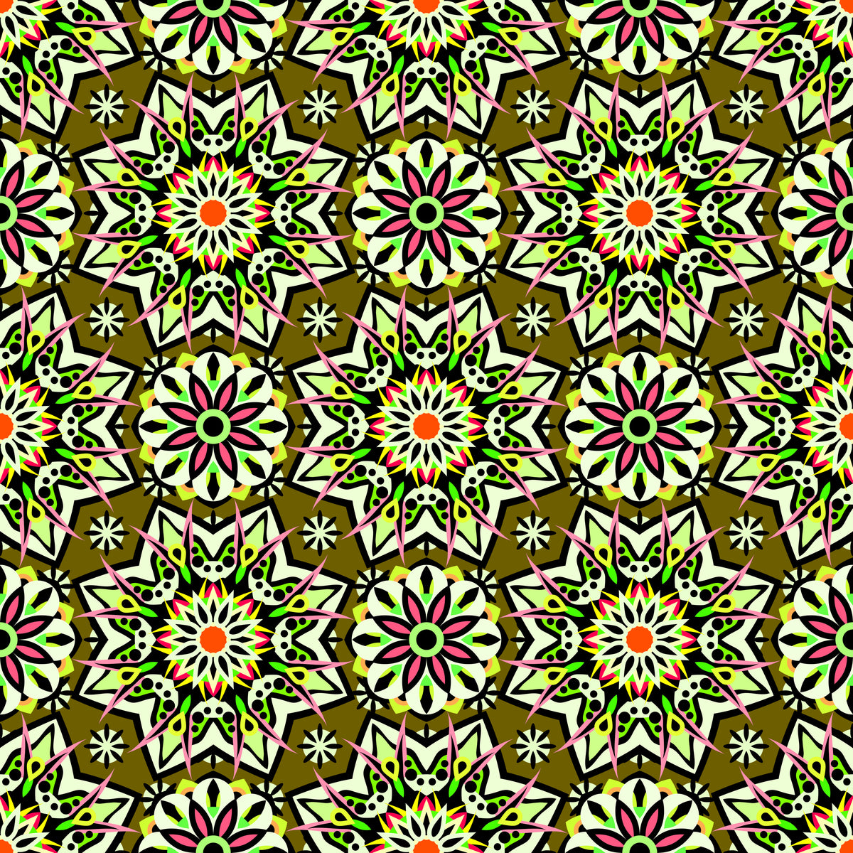 Green - Red - Orange Mandala Fabric - 122