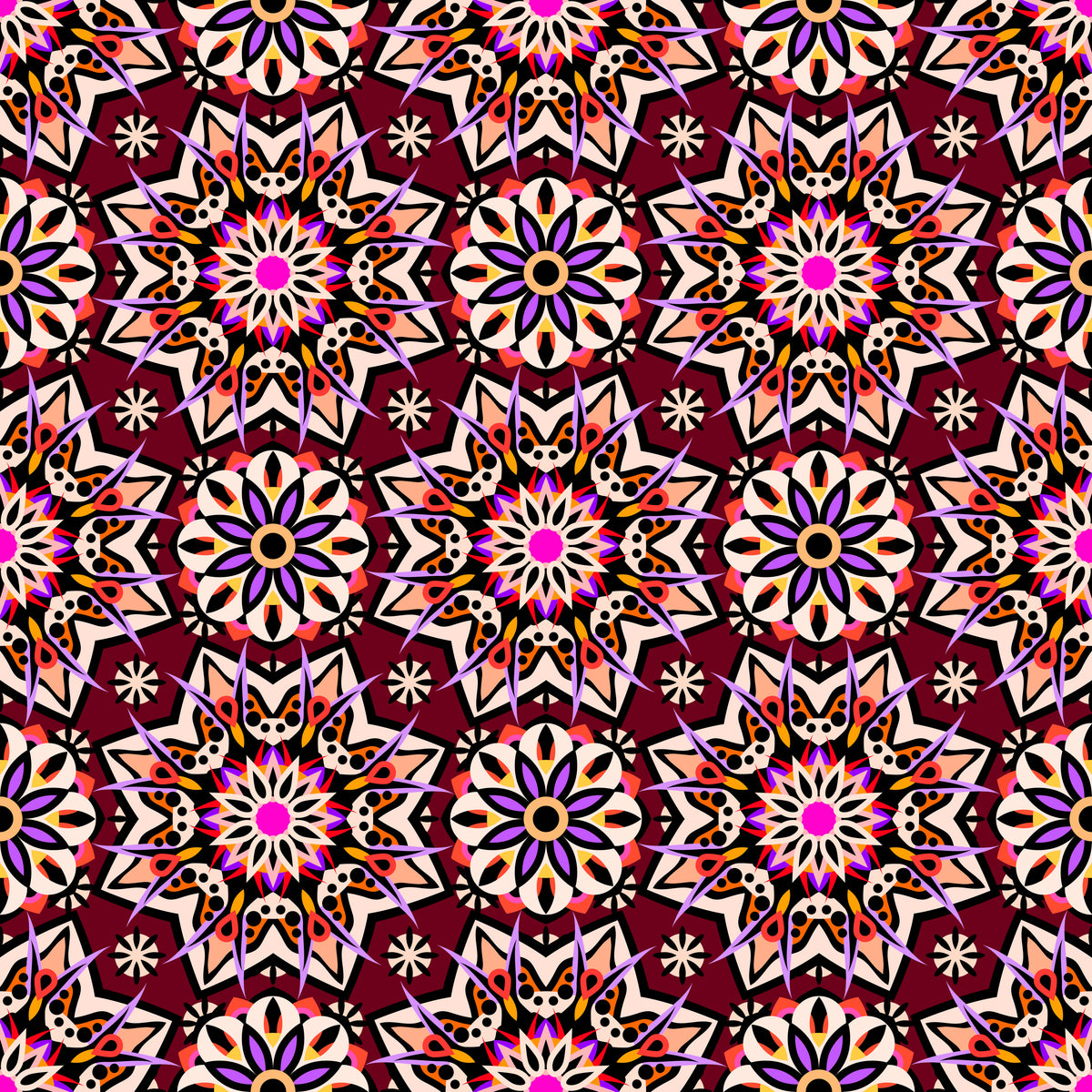 Red - Orange - Purple Mandala Fabric - 122