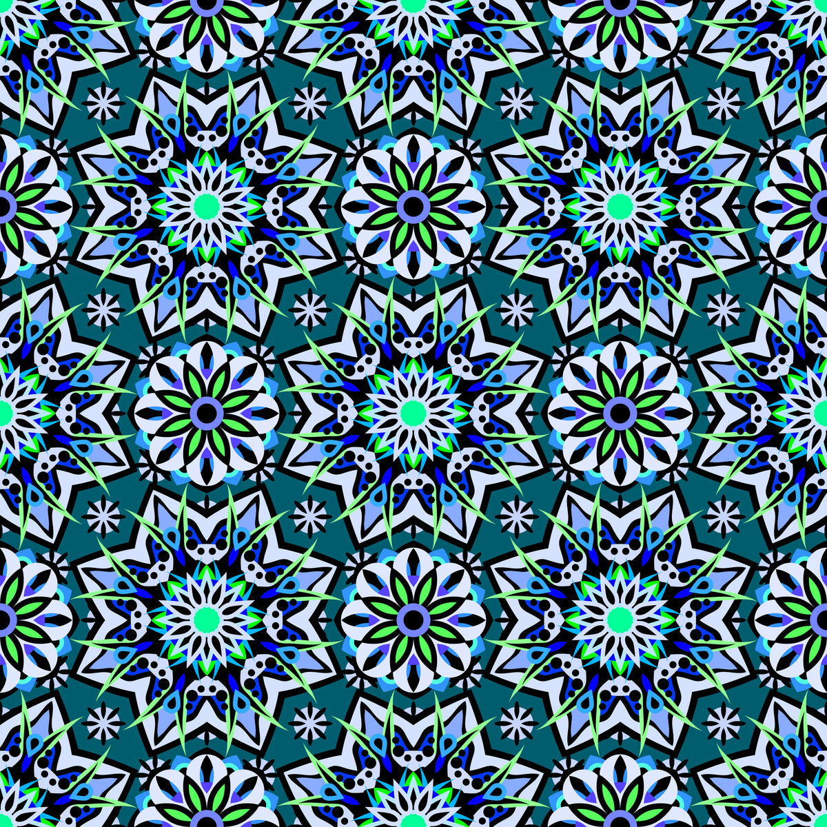 Blue - Green - Turquoise Mandala Fabric - 122
