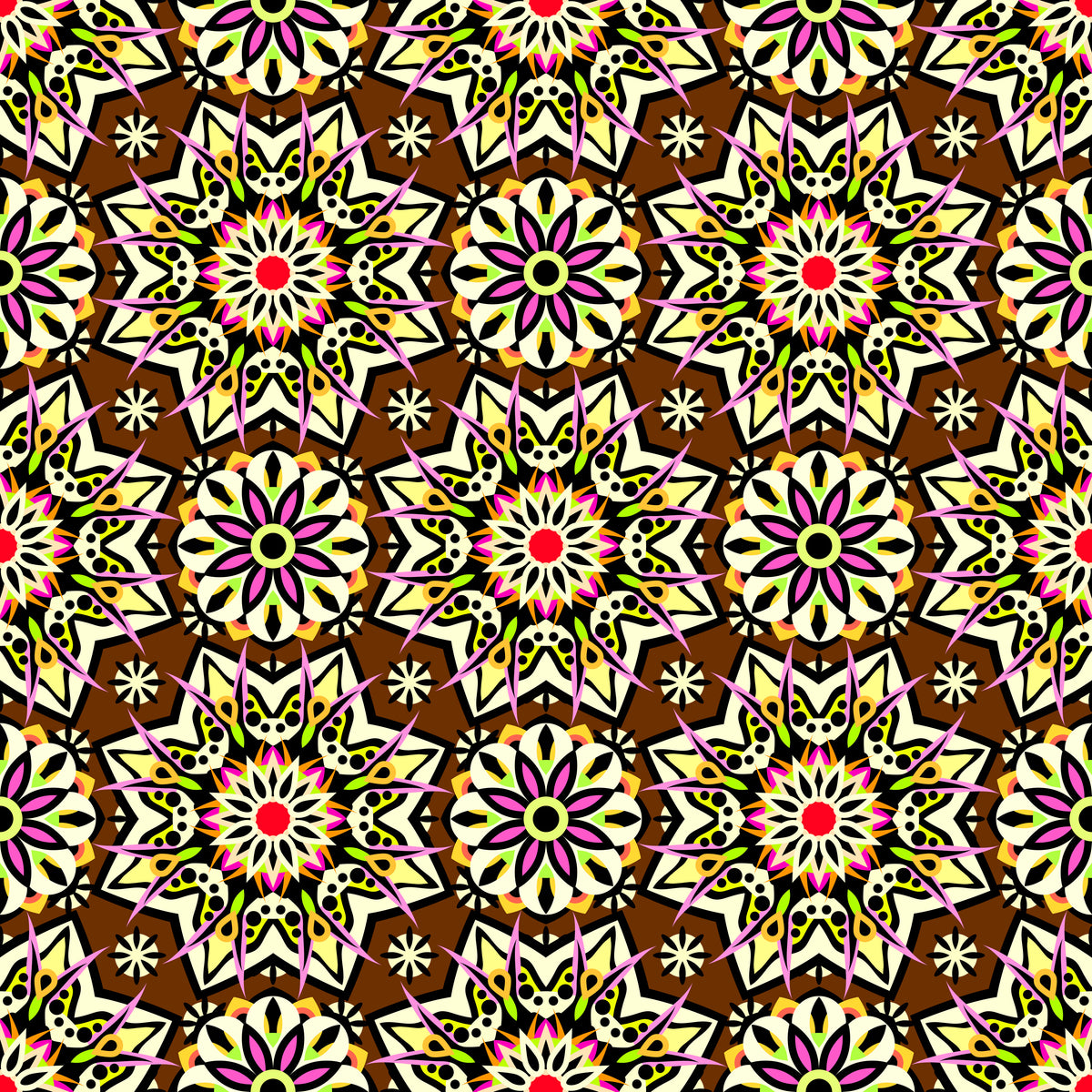 Yellow - Red - Pink - Brown Mandala Fabric - 122