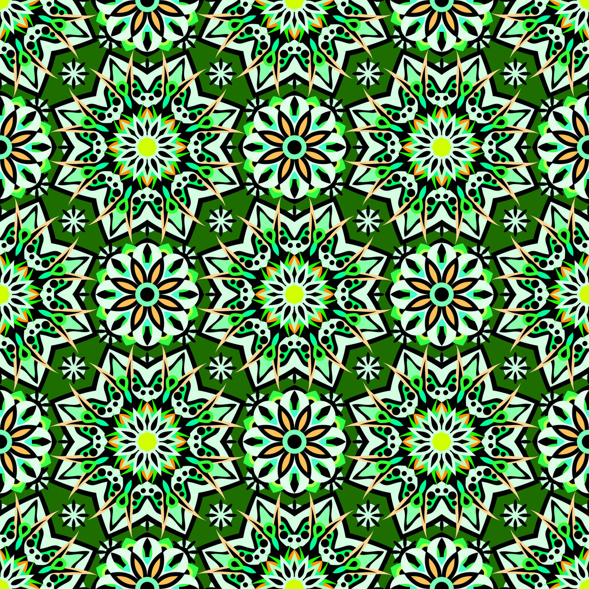Green - Orange Mandala Fabric - 122