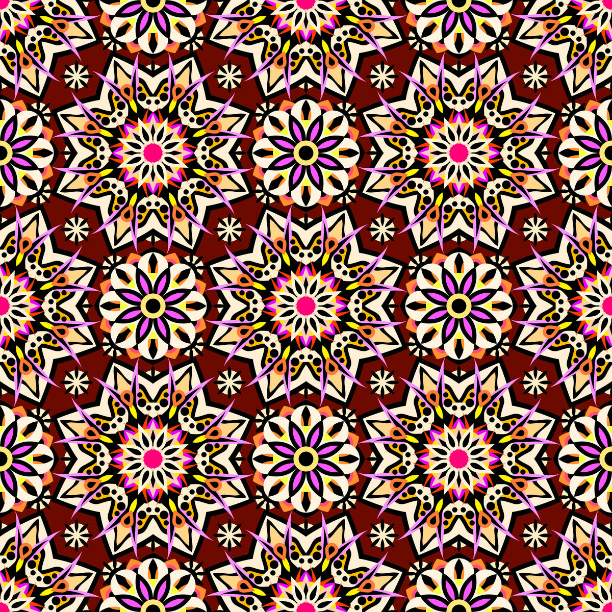Red - Orange - Pink - Yellow Mandala Fabric - 122