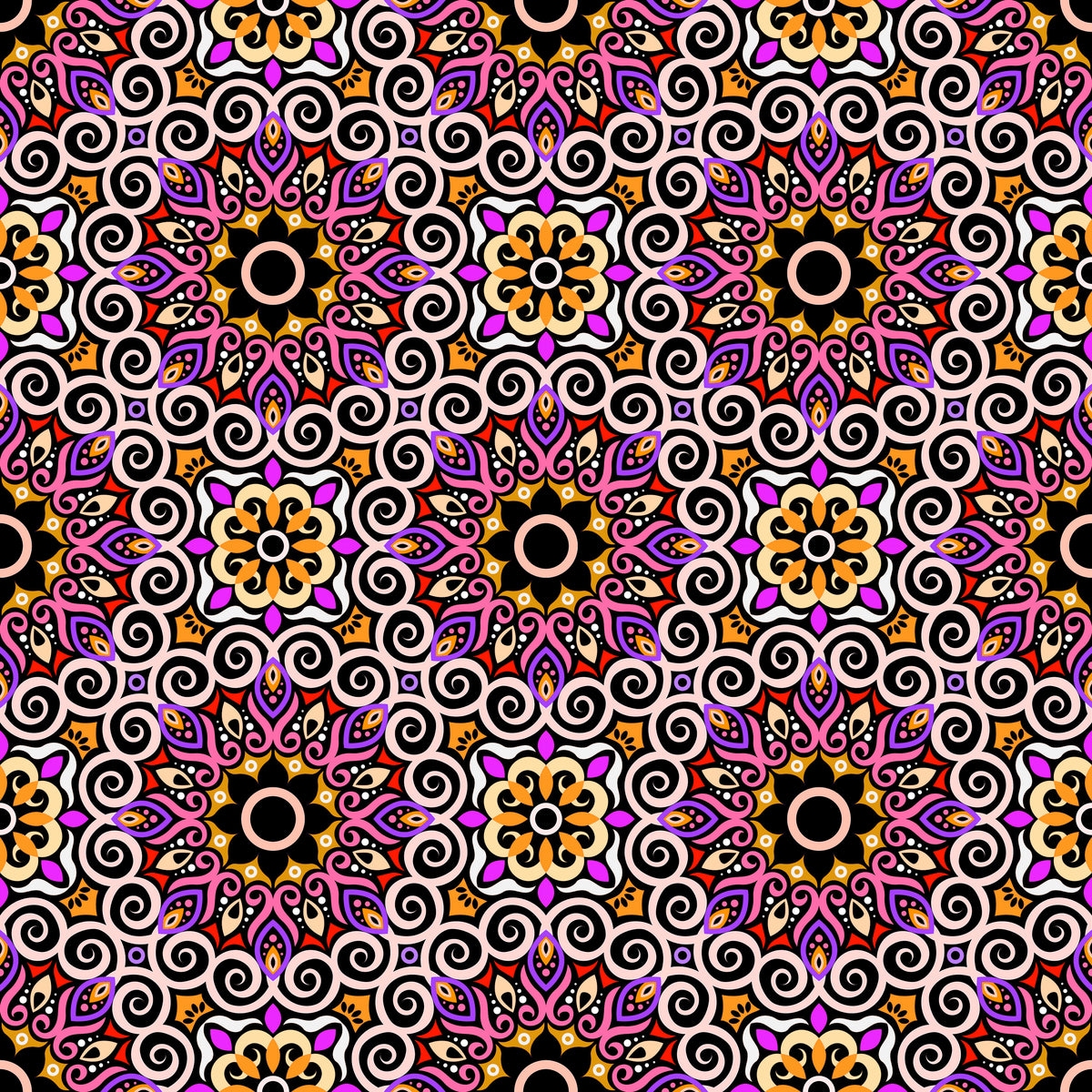Yellow - Red - Purple Mandala Fabric - 125