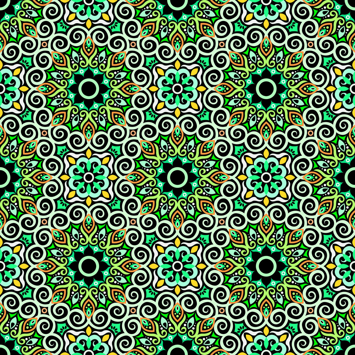 Green - Yellow - Turquoise Mandala Fabric - 125