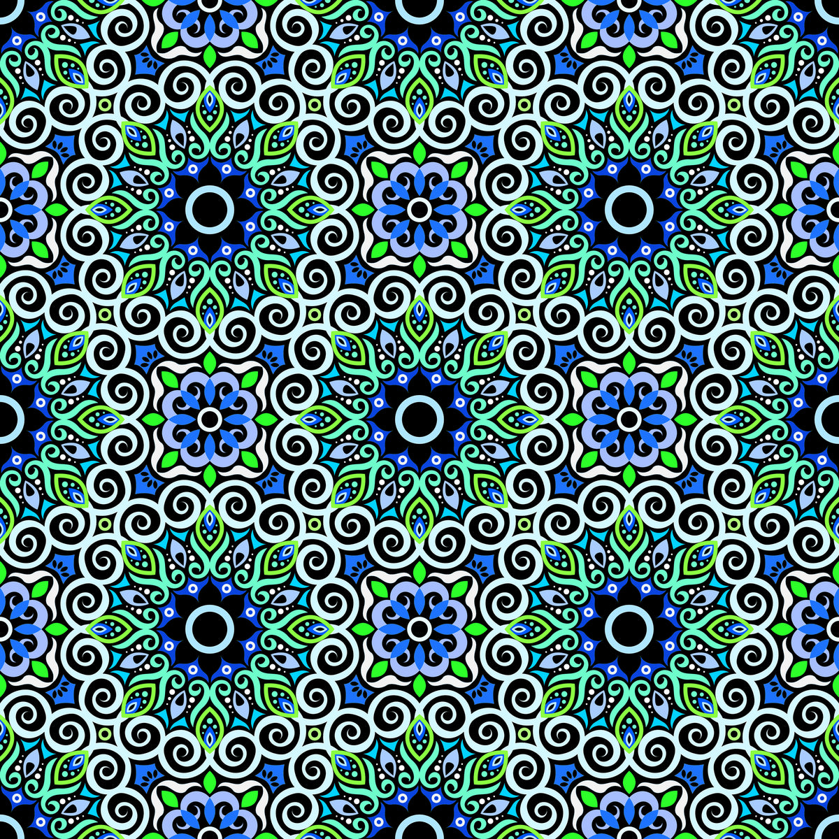Turquoise - Blue - Green Mandala Fabric - 125