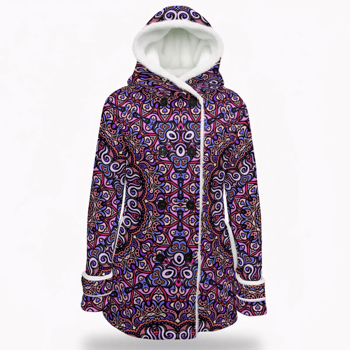 Pink - Purple - Red Fuzzy Fleece Hooded Coat