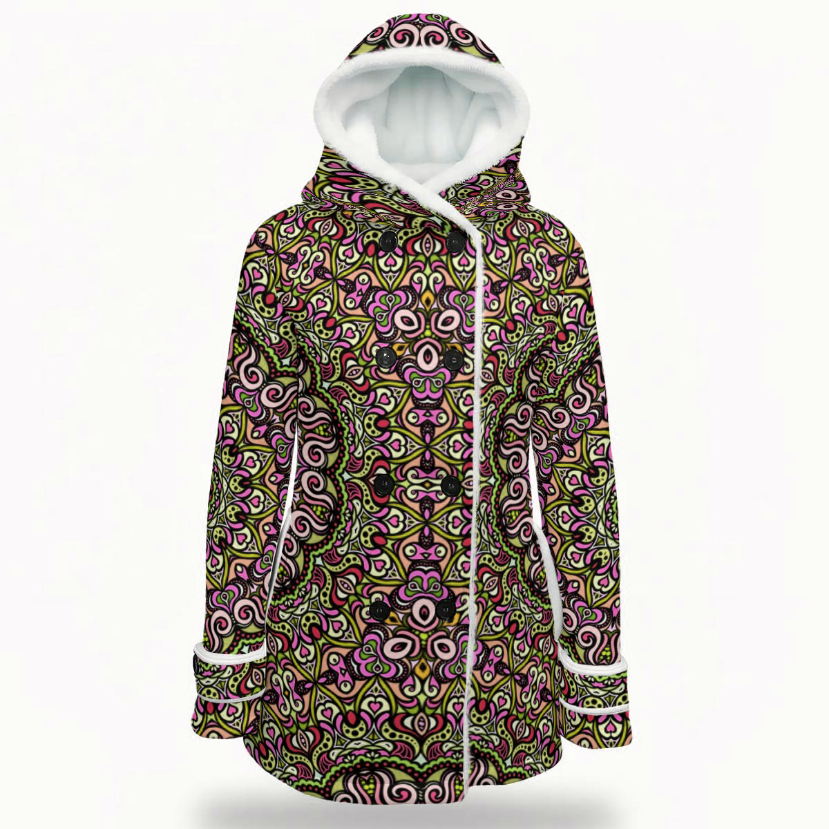 Green - Pink - Red Fuzzy Fleece Hooded Coat
