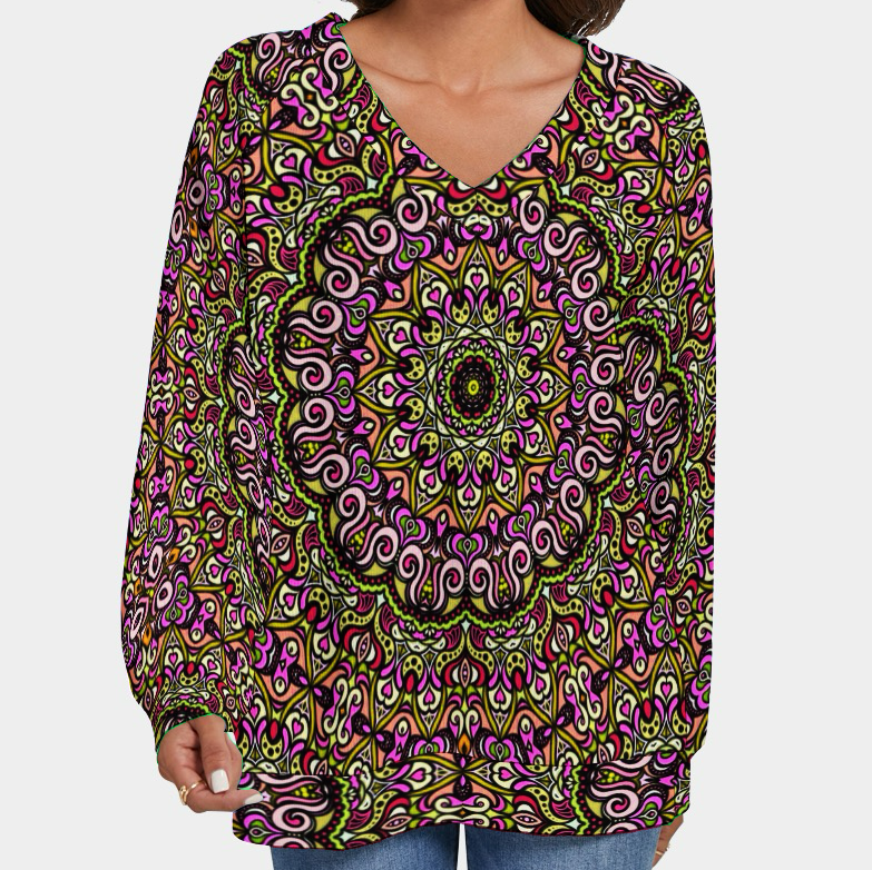 Pink - Yellow - Red V-Neck Sweater