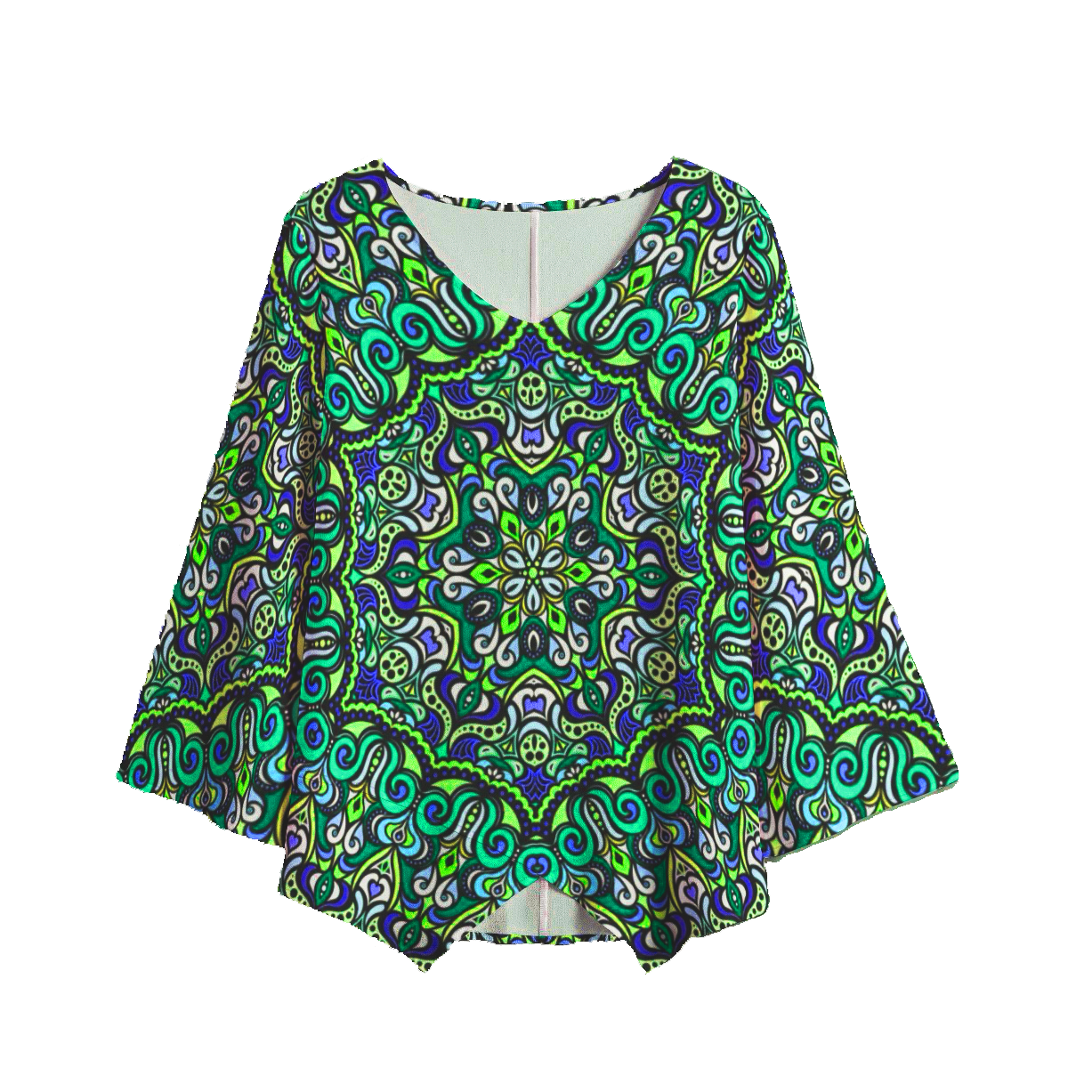 Turquoise - Blue - Green V-Neck Blouse