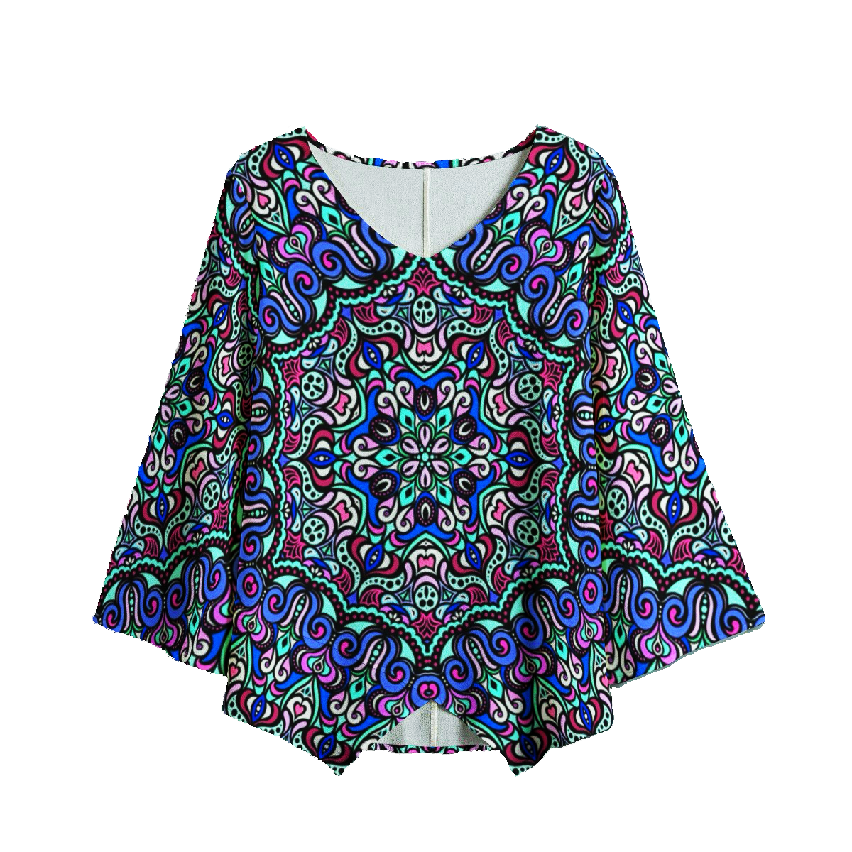 Red - Blue - Turquoise V-Neck Blouse