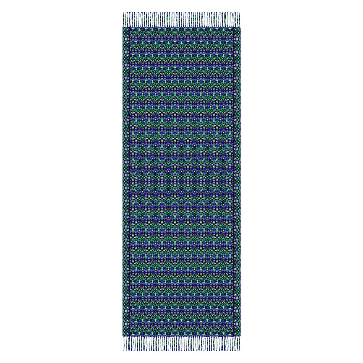 Blue - Green Abstract Doodle Scarf with Tassels