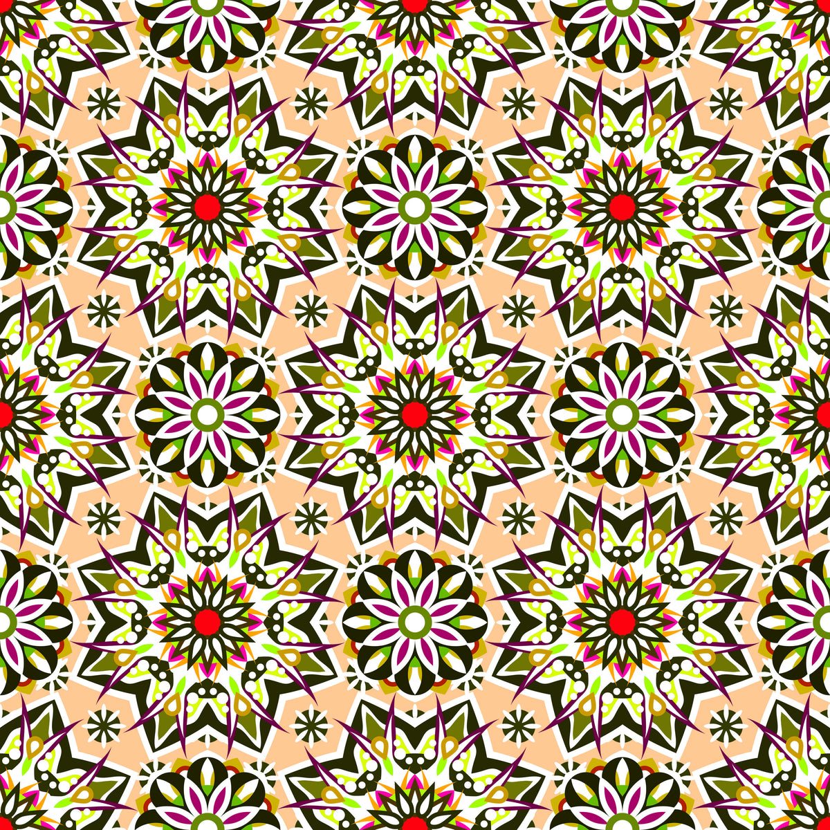 Orange - Red - Green Mandala Fabric - 122i