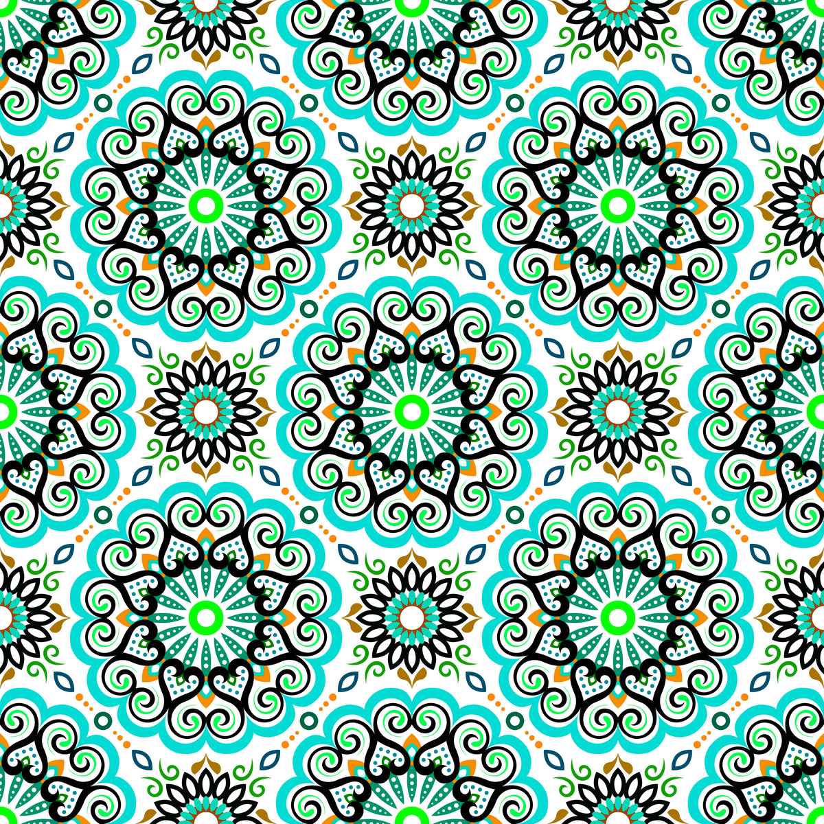 Turquoise - Yellow - Green Mandala Fabric - 179i