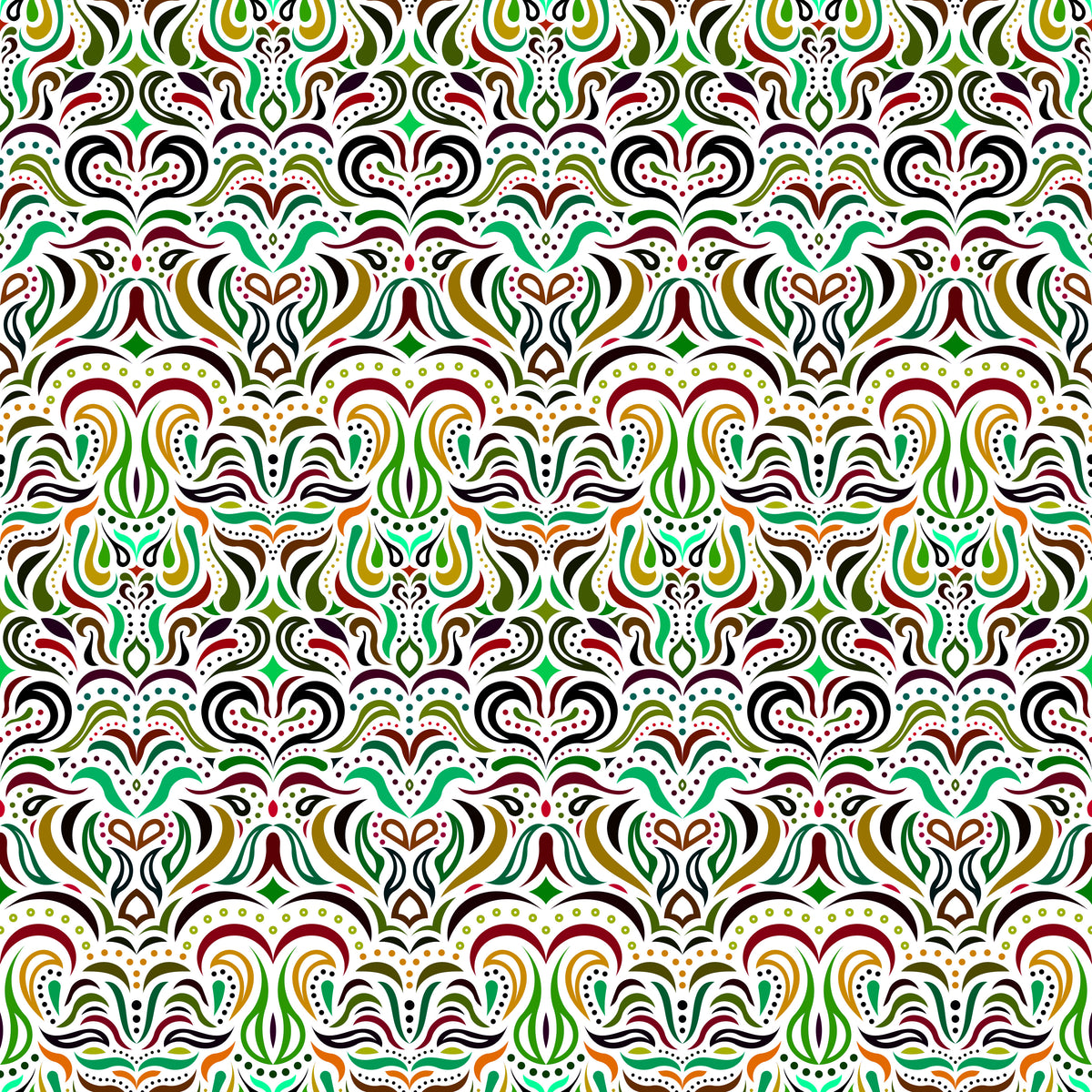 Green - Brown - Orange Abstract Doodle Fabric 1013.2i