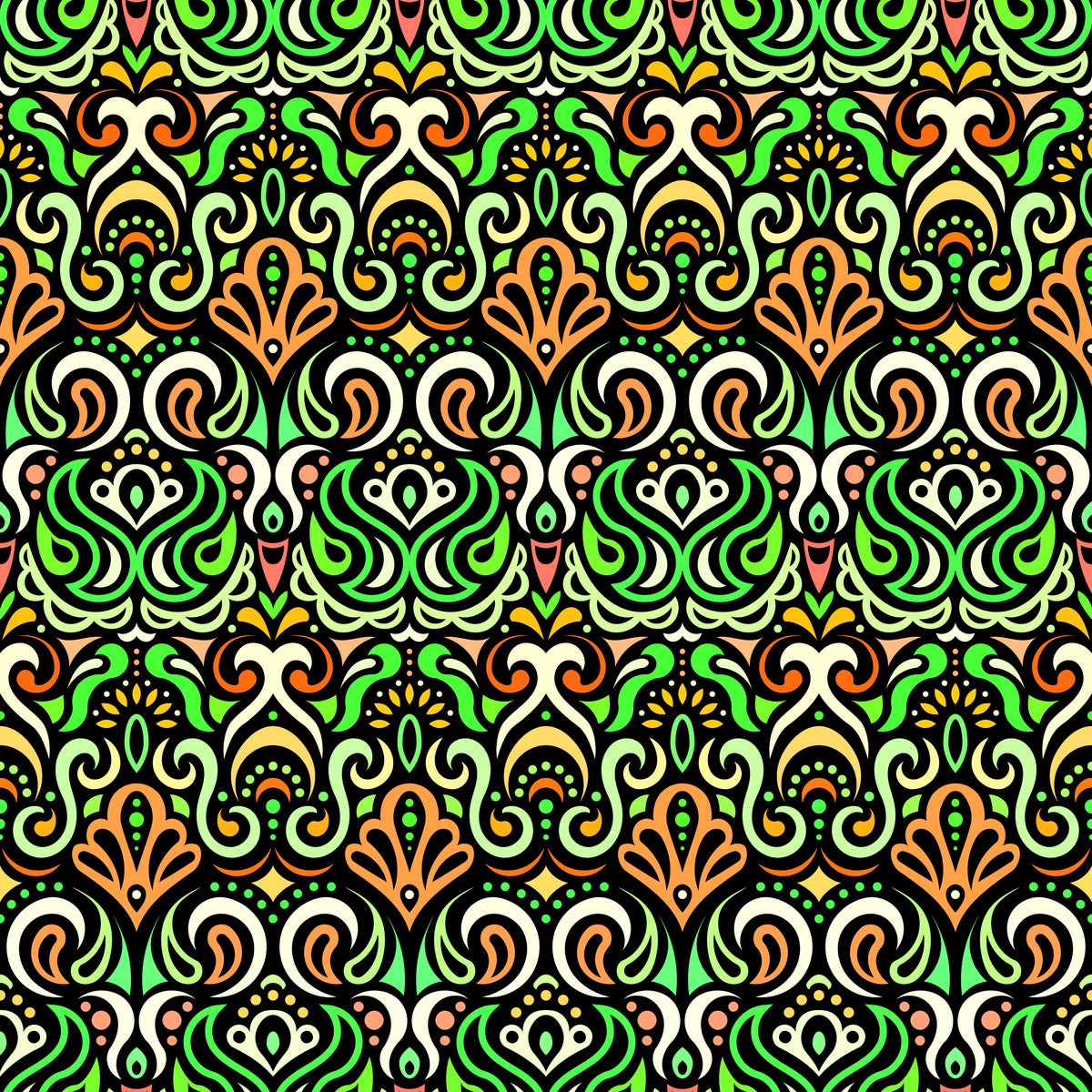 Green - Orange - Yellow Abstract Doodle Fabric 1002