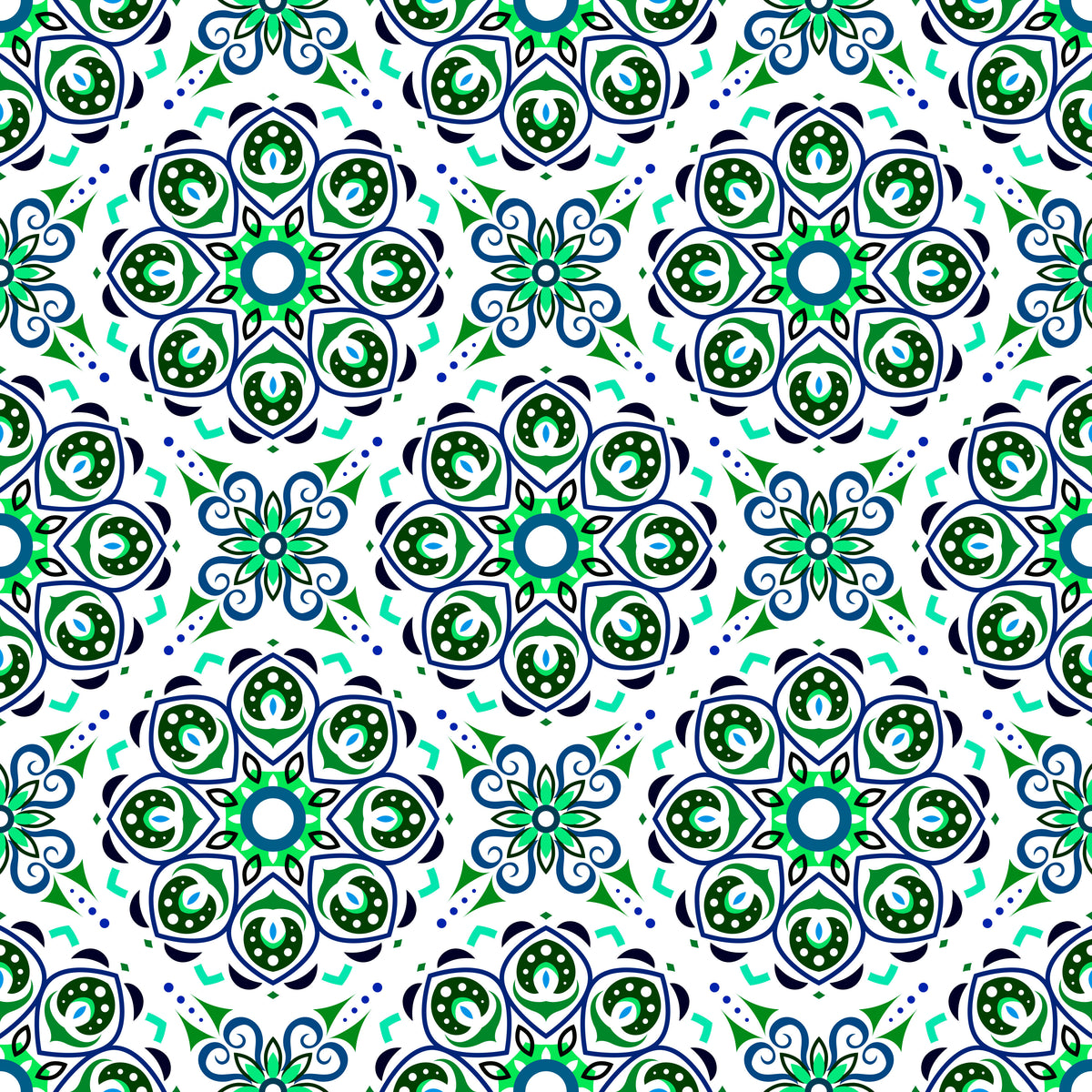 Green - Blue - Turquoise Mandala Fabric - 183i