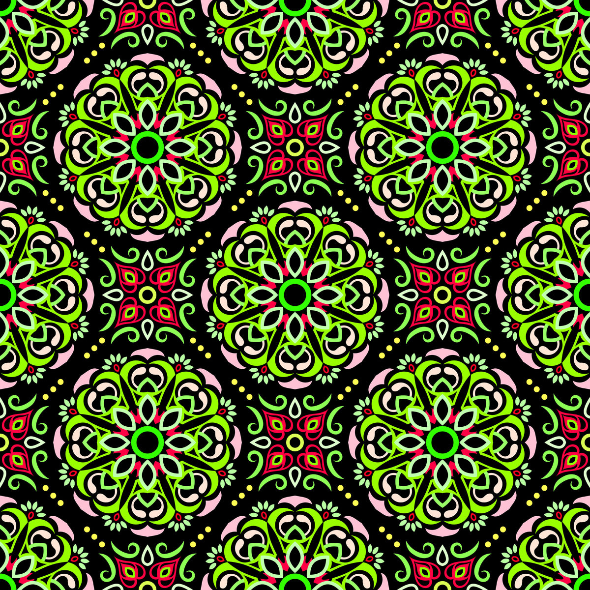 Green - Red Mandala Fabric - 160