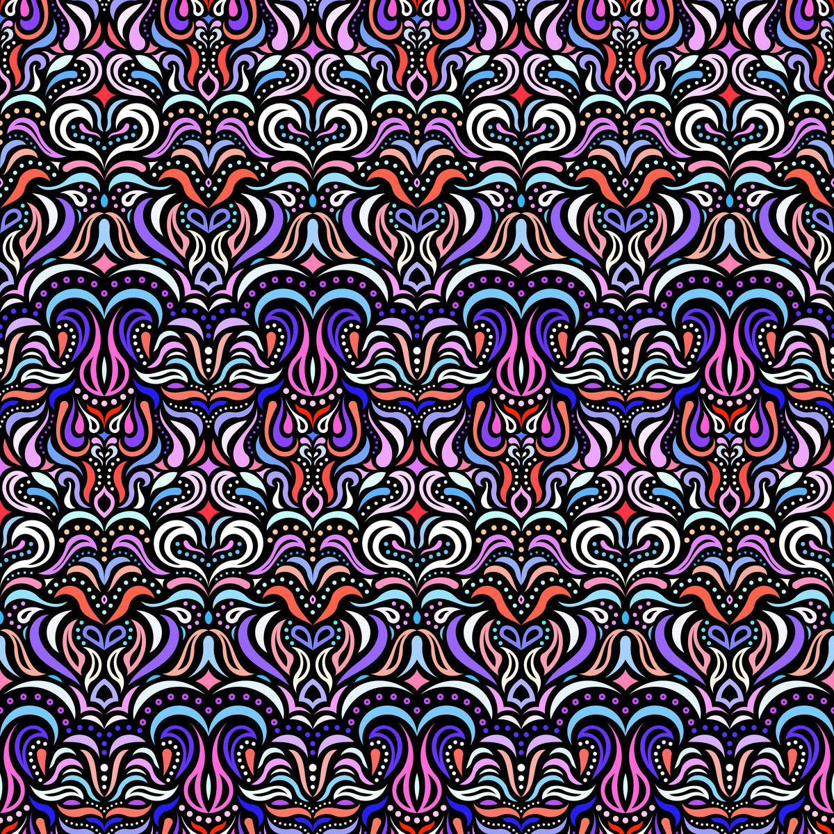 Blue - Red - Purple - Pink Abstract Doodle Fabric 1013.2
