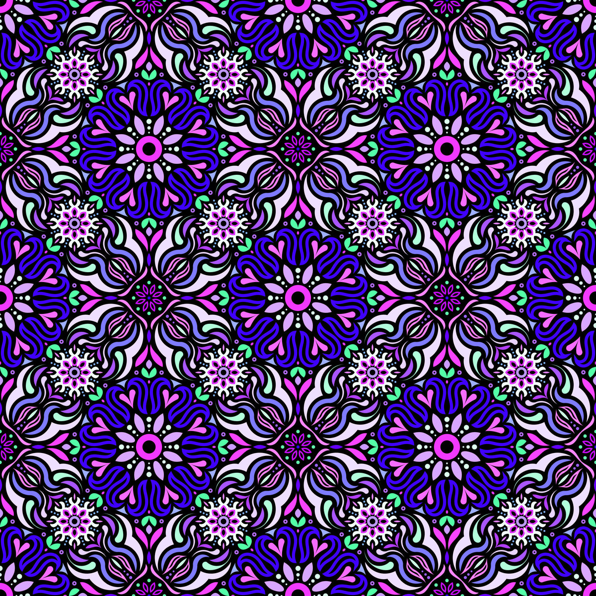 Blue - Pink - Turquoise Mandala Fabric 2009.2