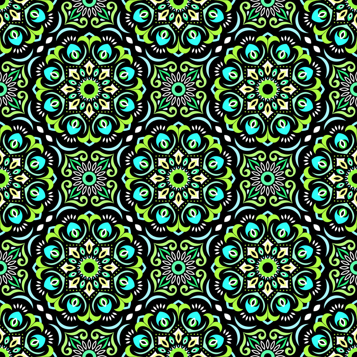 Turquoise - Green Mandala Fabric - 209