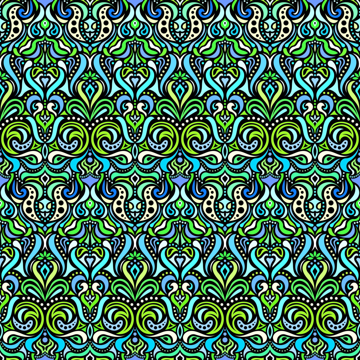 Green - Blue - Turquoise Abstract Doodle Fabric 1011.4