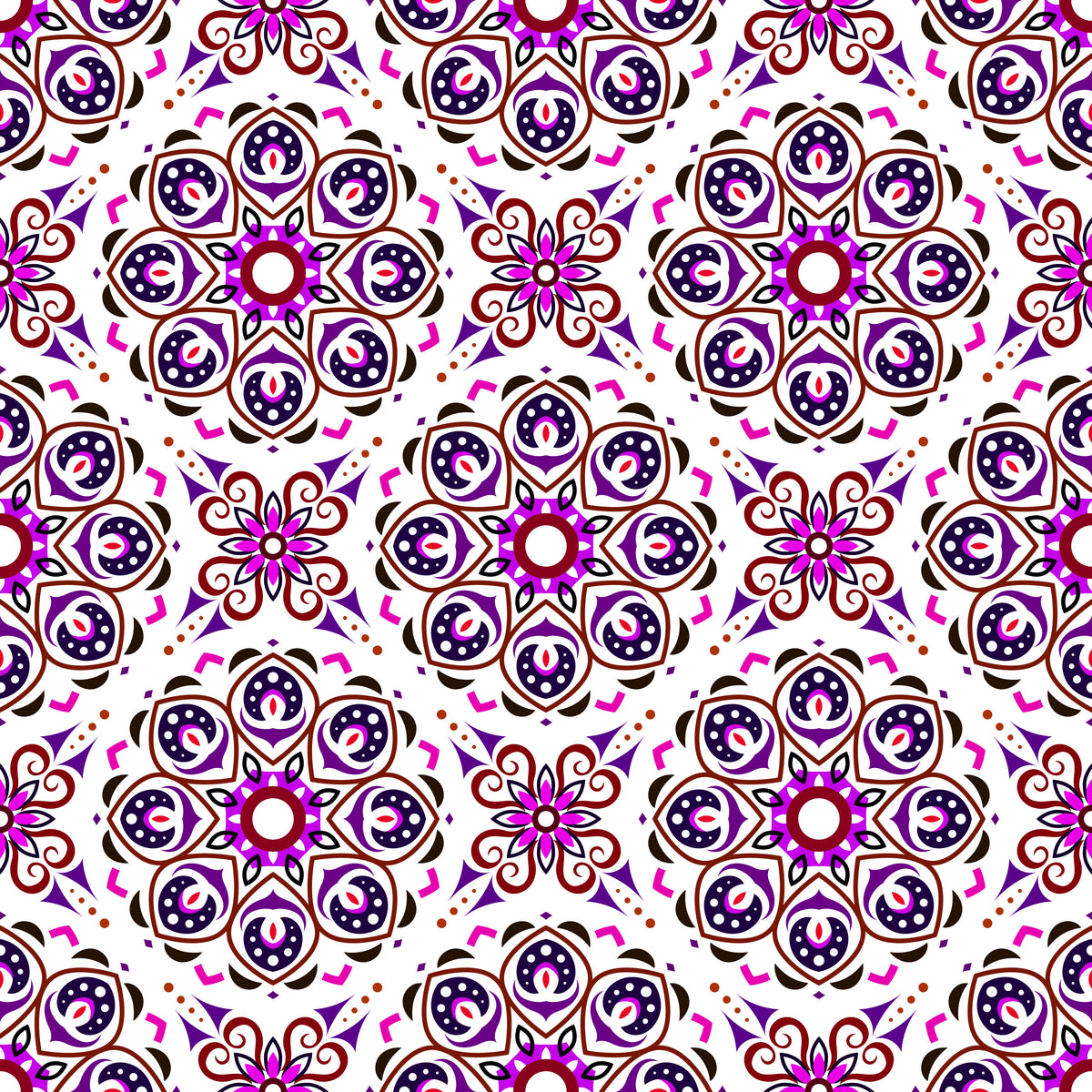 Purple - Pink - Red Mandala Fabric - 183i