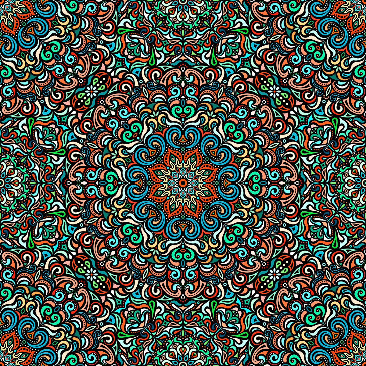 Orange - Green - Turquoise Mandala Fabric 2007.1