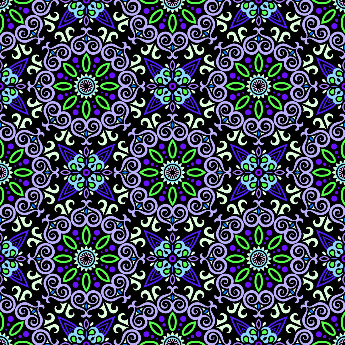 Blue - Green - Purple Mandala Fabric - 138