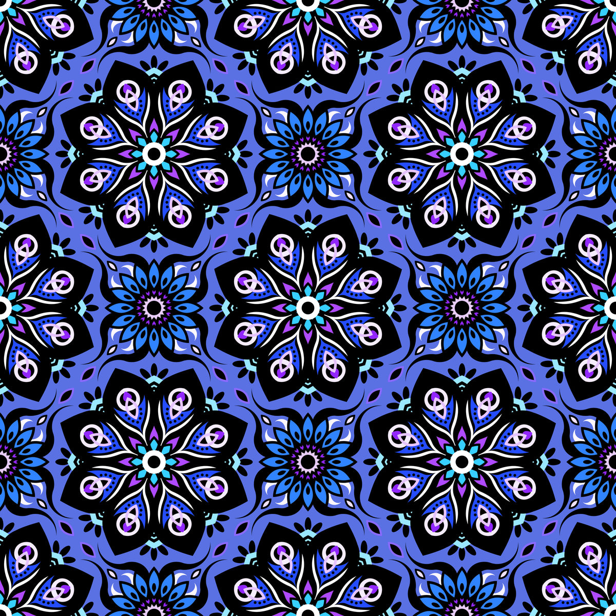 Blue - Turquoise - Purple Mandala Fabric - 236