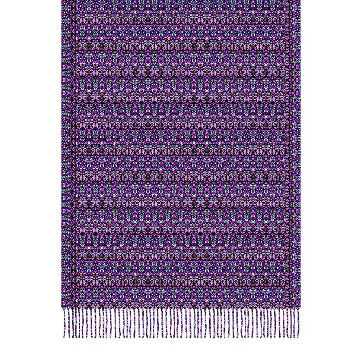 Pink - Purple - Blue Abstract Doodle Scarf with Tassels
