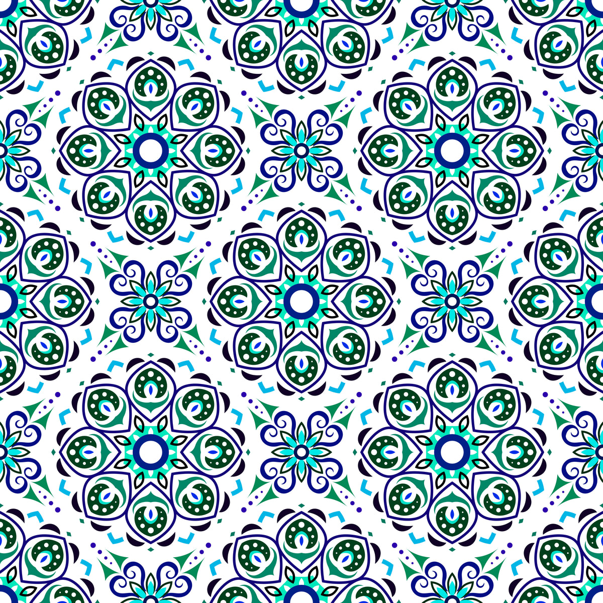 Turquoise - Blue Mandala Fabric - 183i
