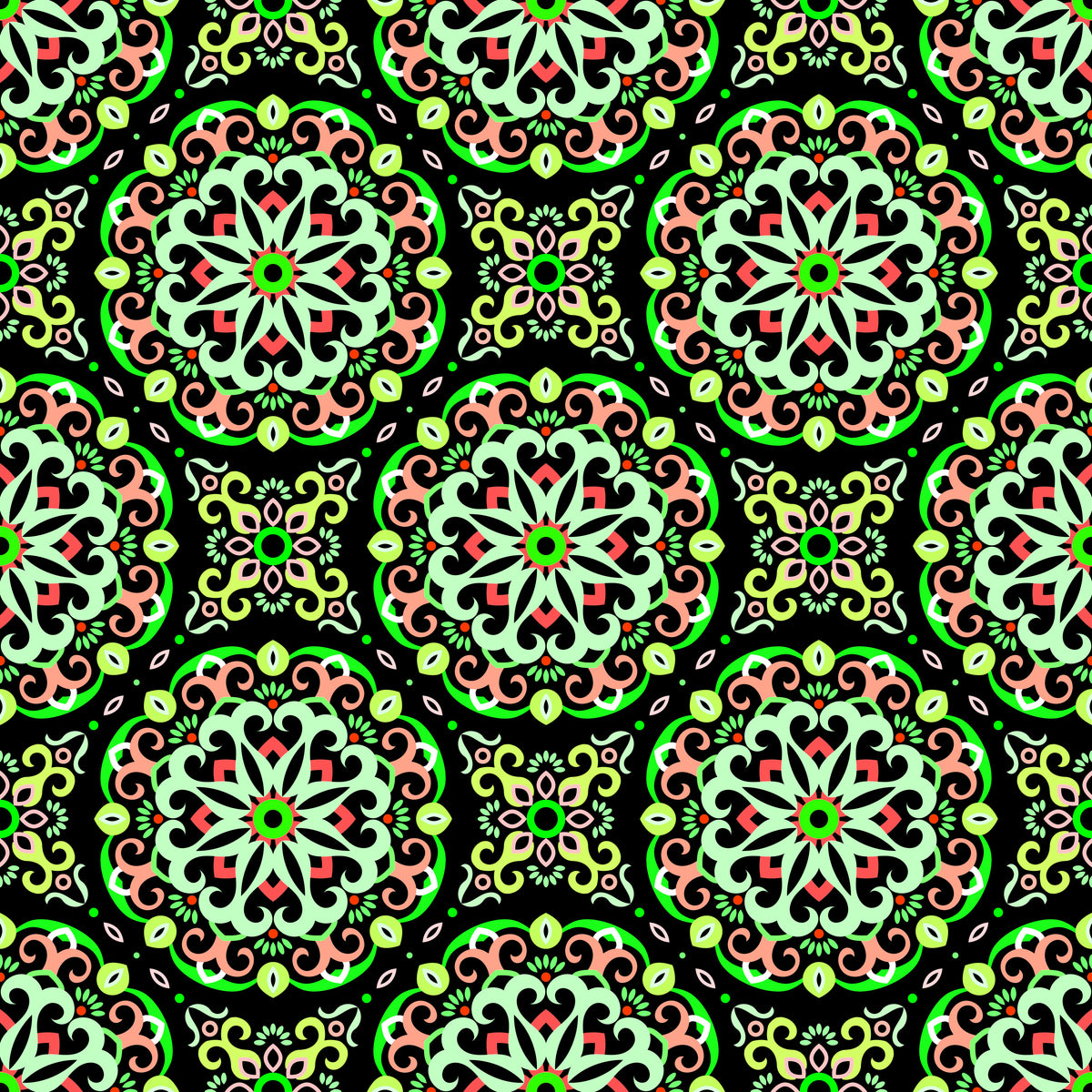 Green - Red Mandala Fabric - 188