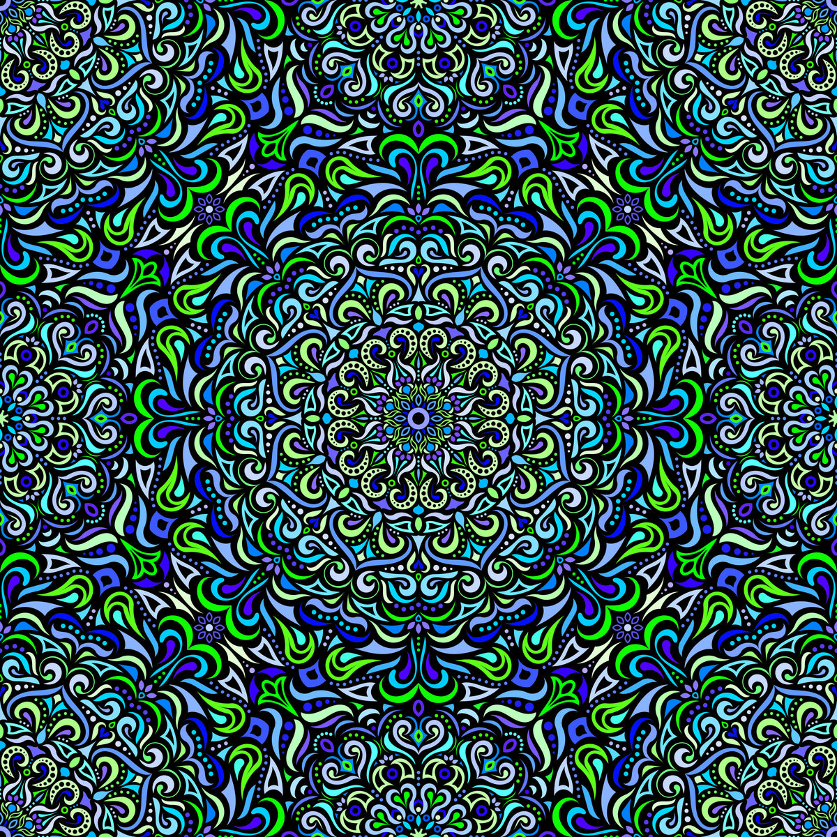 Blue - Green - Turquoise Mandala Fabric 2005