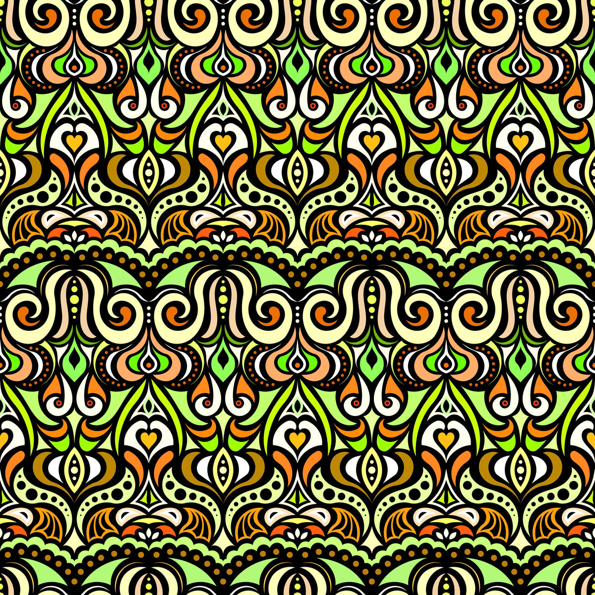 Green - Yellow - Orange Abstract Doodle Fabric 1010.2