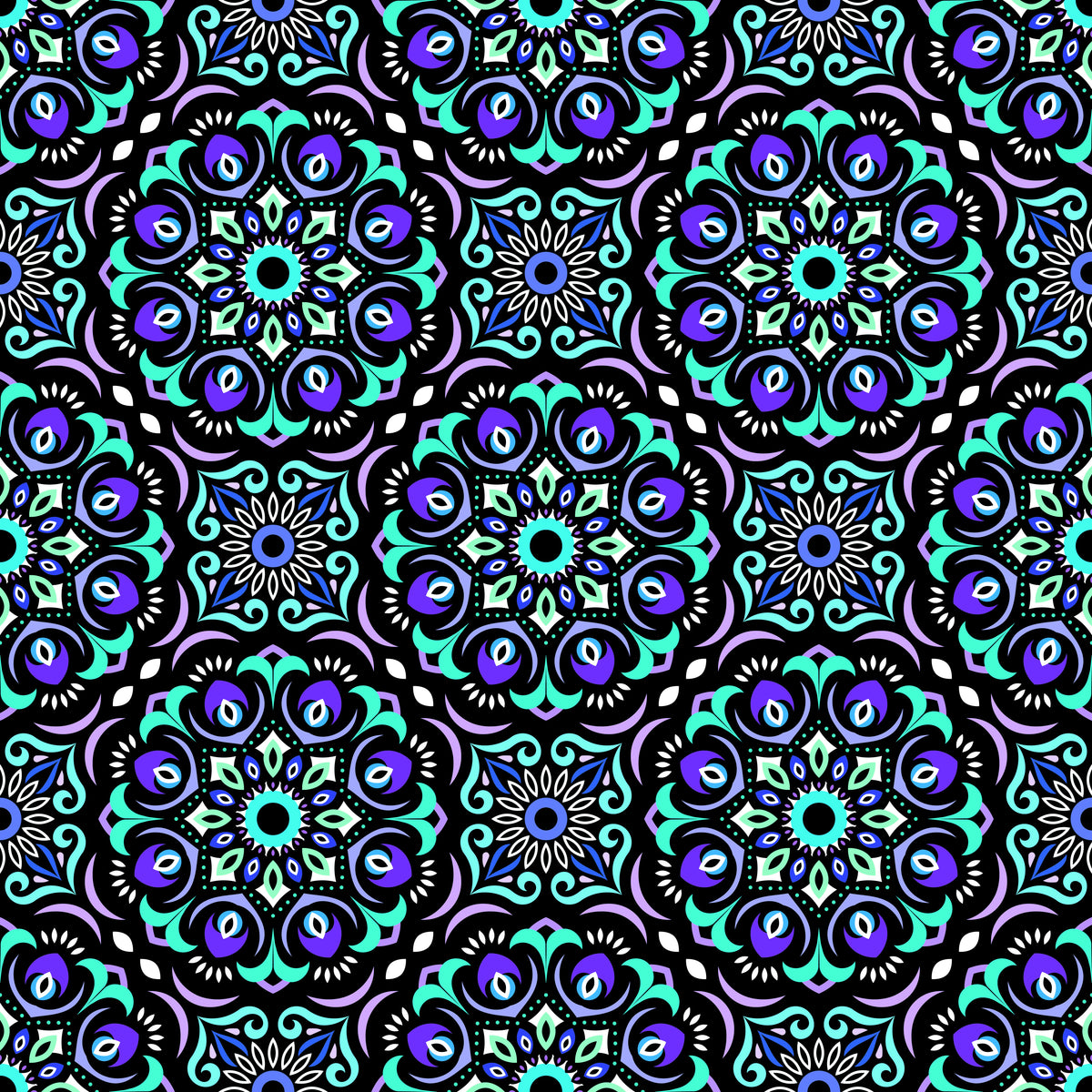 Turquoise - Purple - Blue Mandala Fabric - 209