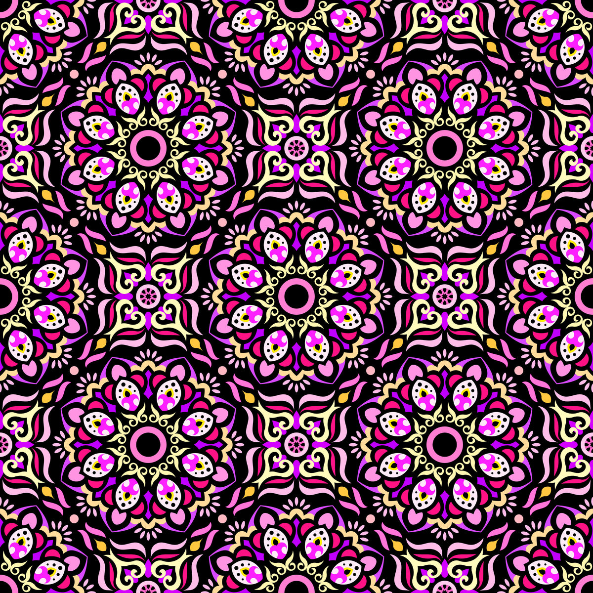Pink - Yellow - Purple Mandala Fabric - 186