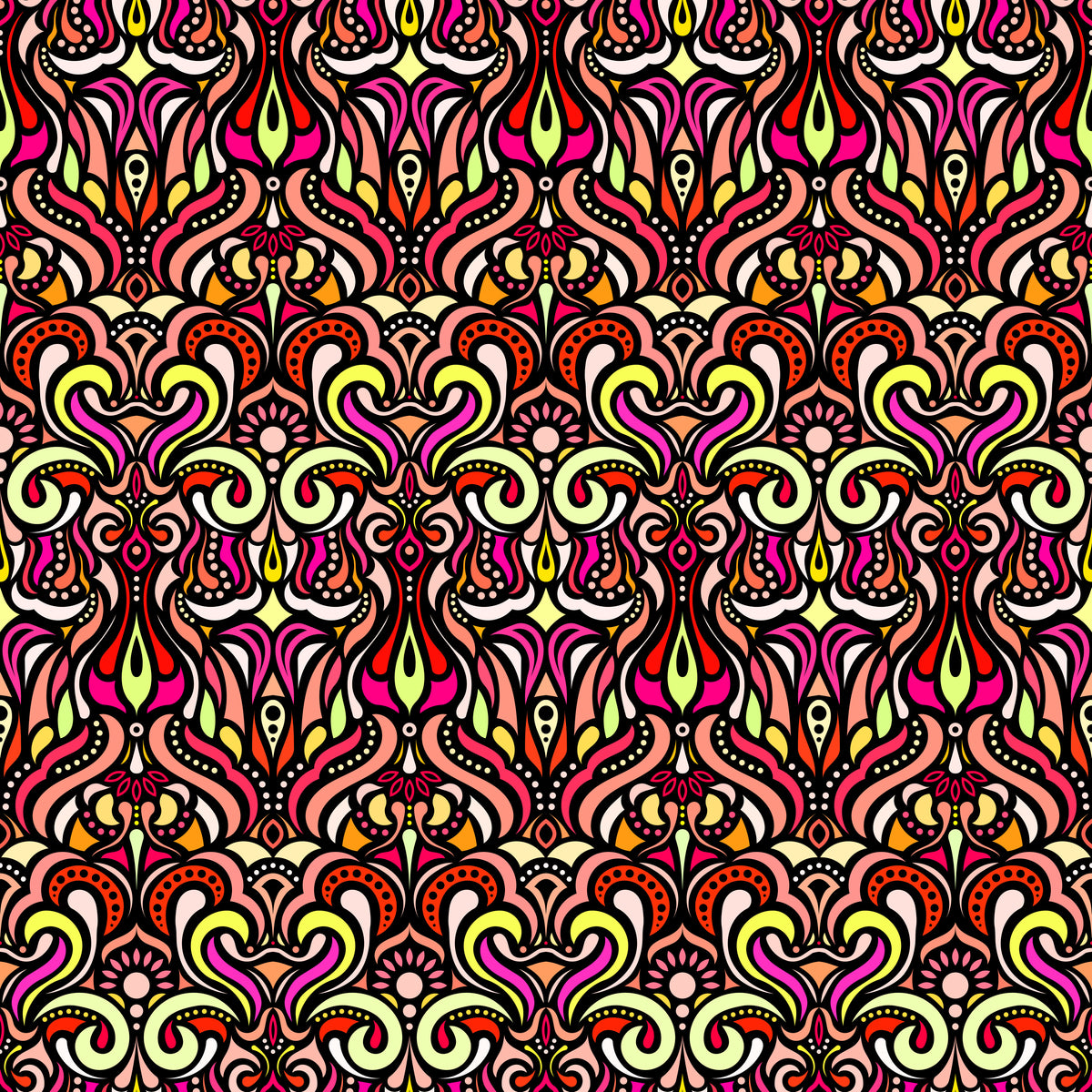 Red - Yellow - Pink Abstract Doodle Fabric 1012