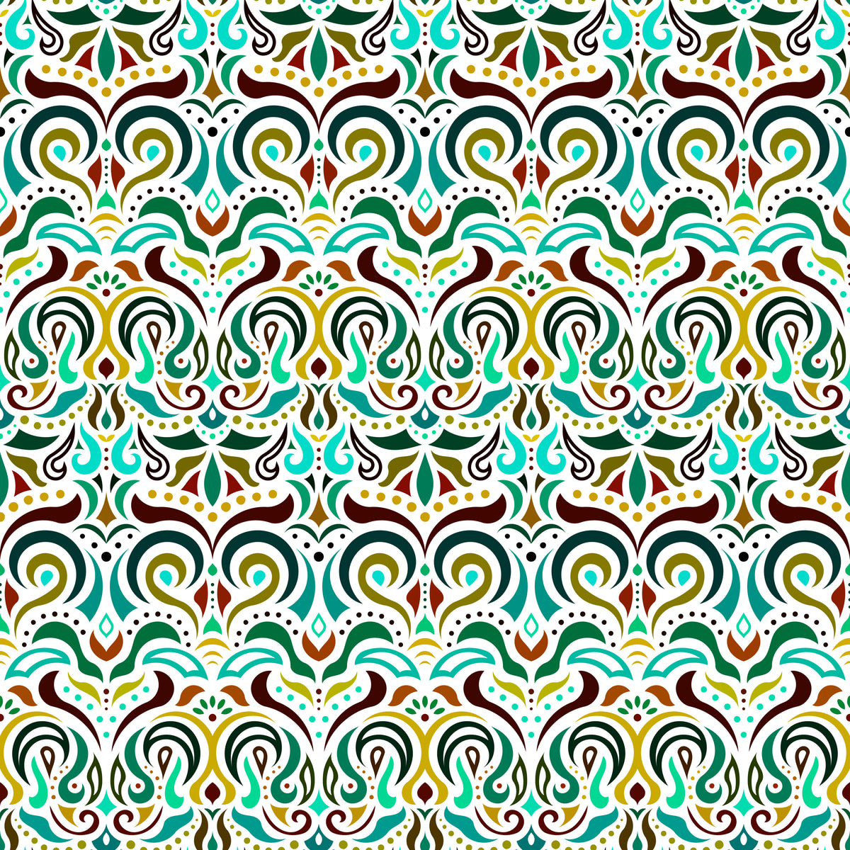 Turquoise - Yellow - Brown Abstract Doodle Fabric 1007i