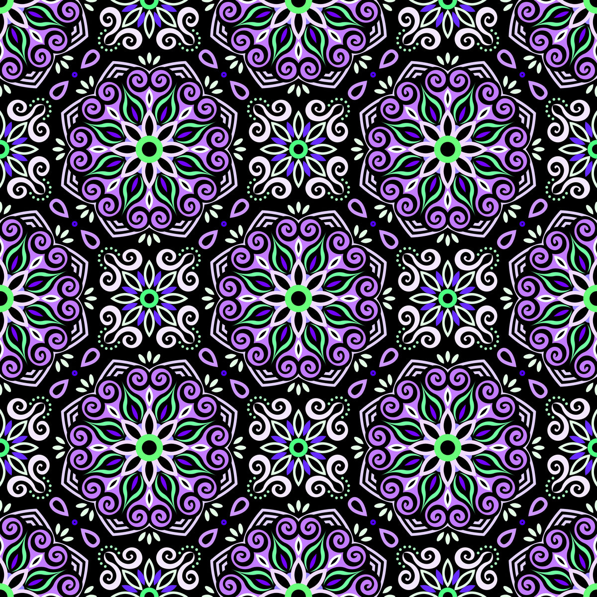 Purple - Green Mandala Fabric - 203