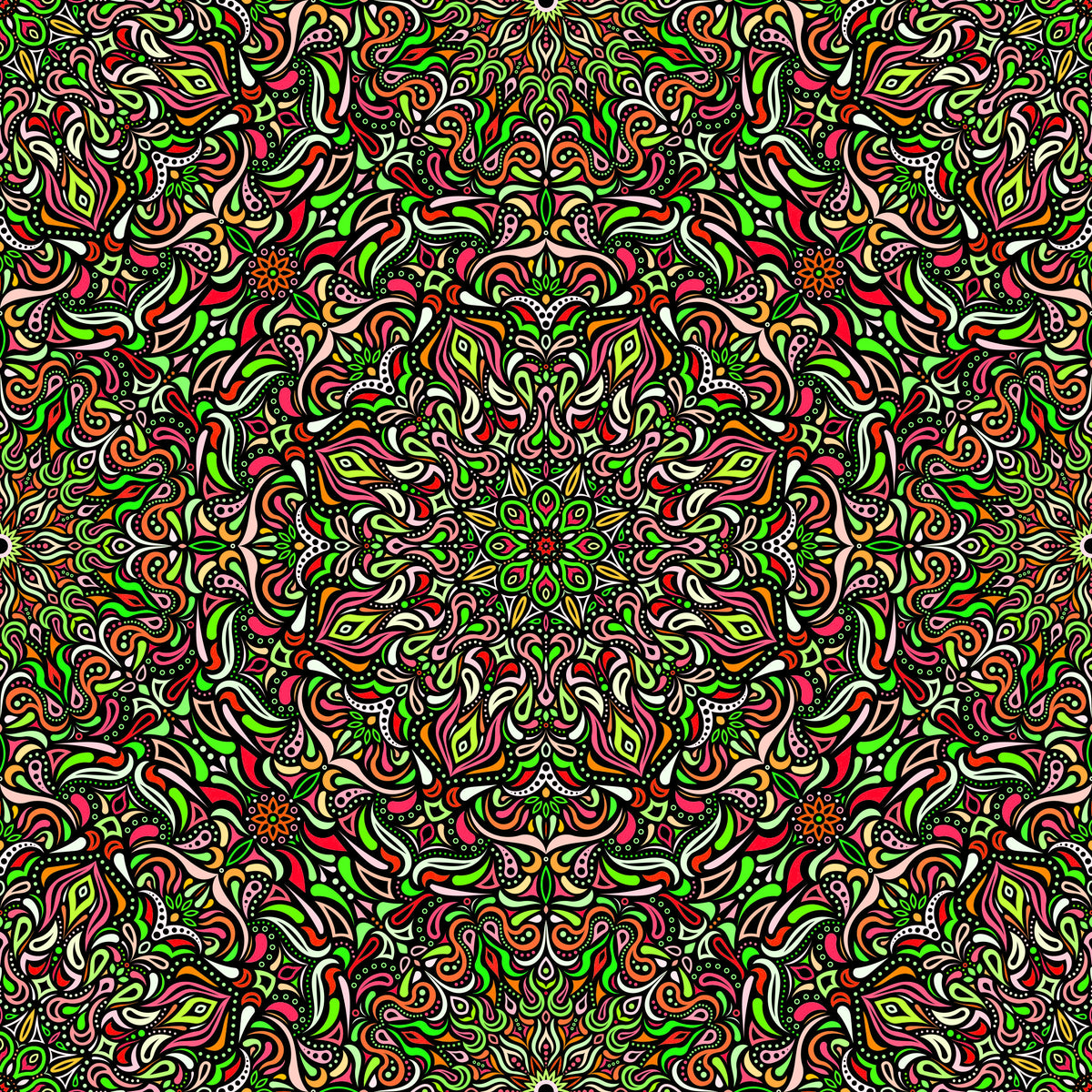 Red - Green - Orange Mandala Fabric 2008.1