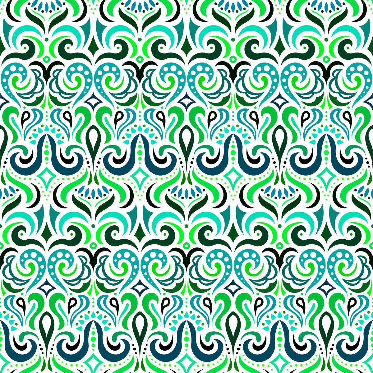 Turquoise - Green Abstract Doodle Fabric 1001i